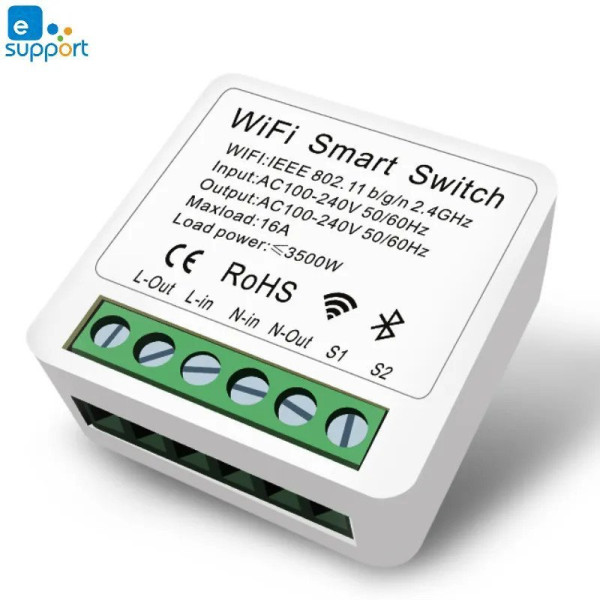 Wi-Fi миниатюрный проходной выключатель для 1-го или 2-х механических переключателей 220/230 Вольт 16 Ампер (Ewelink среда Sonoff) от Qiachip
