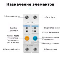 2-х полюсный WiFi выключатель с защитой утечки тока (УЗО) и мощности с напряжением на DIN рейку 220В до 63А приложение Ewelink (среда Sonoff) от TOMZN