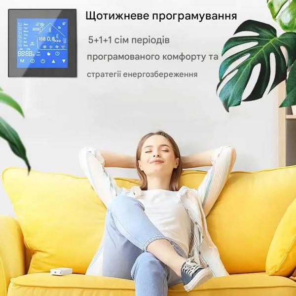 Настенный WiFi термостат на 220 вольт с LCD дисплеем и сенсорной панелью с подсветкой и встроенным датчиком температуры для Ewelink (среда Sonoff) от Qiachip