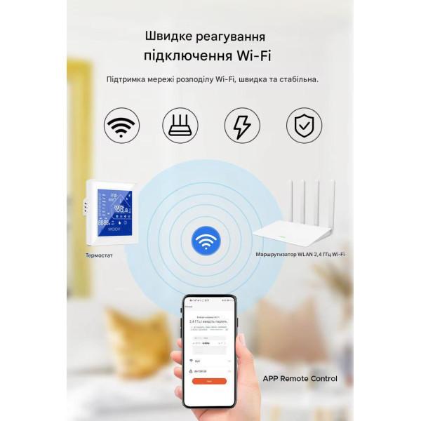 Настінний WiFi термостат на 220 вольт з LCD дисплеєм і сенсорною панеллю з підсвічуванням та вбудованим датчиком температури для Ewelink (средовище Sonoff) від Qiachip за 1565грн (код товару: WIFIT )