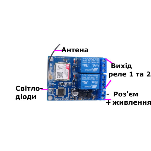 Двоканальне GSM реле по SMS (вимикач) UNV 9/12/24/30 Вольт на SIM800C і STM32 (Без корпусу) від RCMALL за 1010грн (код товару: UNV2 )