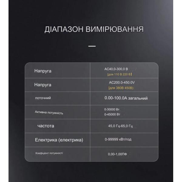 Лічильник вимірювач напруги та струму 110 В 220 В 380 В до 100 А , вимірювач активної потужності кВт/г , Частотомір - 6 в 1, однофазний від TOMZN за 545грн (код товару: D52 )