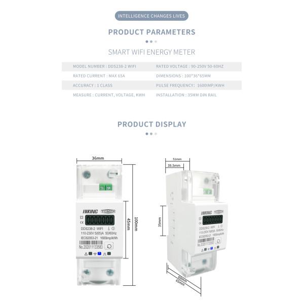 1-но фазний високоточний WiFi електролічильник з LCD дисплеєм на 220 Вольт 65 А Tuya (Smart Life) від TOMZN за 1295грн (код товару: DDS2 )
