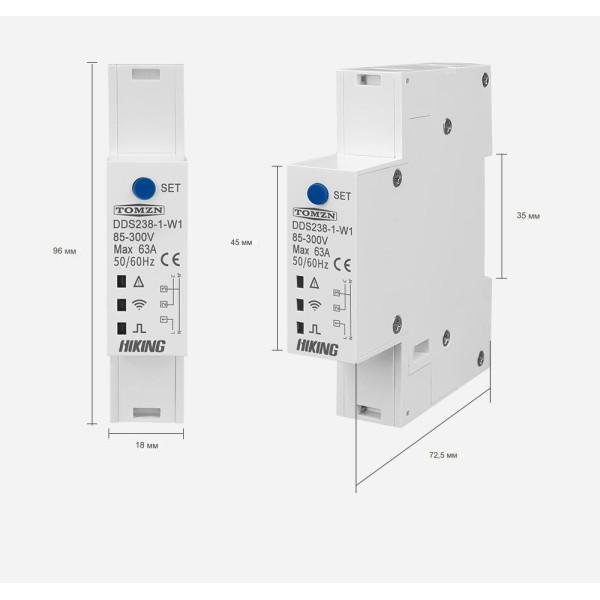 Wi-Fi вимикач з мониторингом напруги-струму та захистом від перенапруги, великого струму та потужності на Din рейку, 220В до 63А Tuya або SmartLife від TOMZN за 1045грн (код товару: DDS238-1-W1 )
