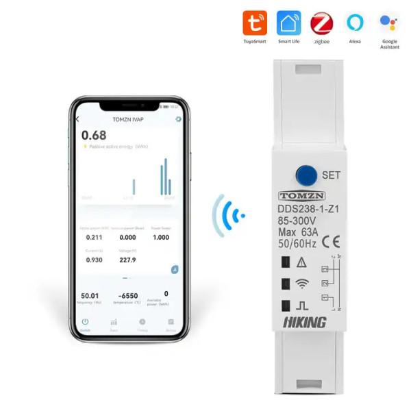 Zigbee счетчик – выключатель с мониторингом напряжения-тока и защитой от перенапряжения, большого тока и мощности на Din рейке, 220В до 63А Tuya (SmartLife) от TOMZN