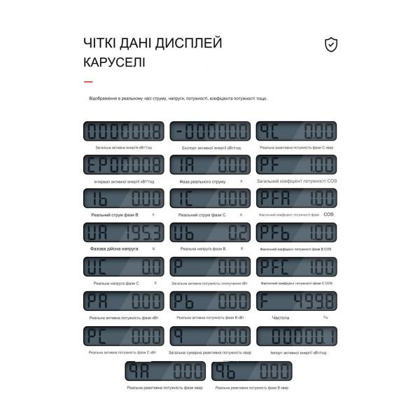 3-х фазный высокоточный электросчетчик с LCD дисплеем и расширенными функциями мониторинга до 100 Ампер от TOMZN