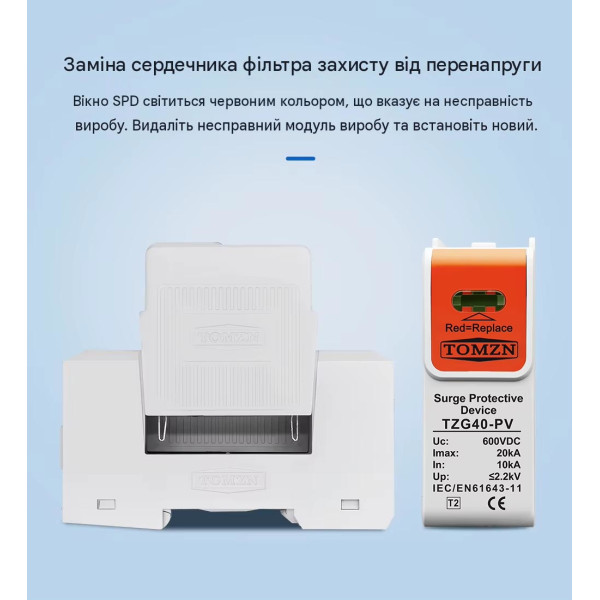 Сменный картридж для TZG40-PV Разрядник защиты от импульсного перенапряжения постоянного тока DC SPD 500V 600V 800V 1000V 10KA~20KA от TOMZN