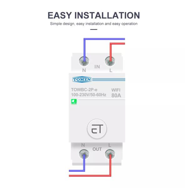 1-но фаный 2-х полюсный WIFI выключатель-реле на DIN рейку 220В до 80A приложение Ewelink (среда Sonoff) от TOMZN