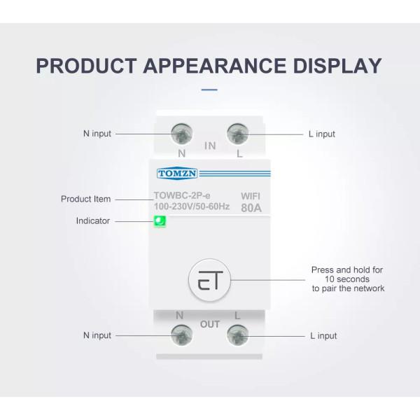1-но фаний 2-х полюсний WIFI вимикач-реле на DIN рейку 220В до 80A додаток Ewelink (середовище Sonoff) від TOMZN за 995грн (код товару: SMT80-2 )