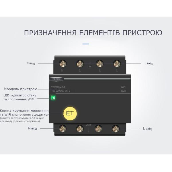 4-х полюсный WIFI выключатель-реле на DIN рейку 3 линии фазы 220В до 80A приложение Tuya или Smart Life от EACHEN