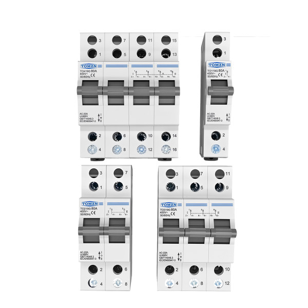 Ручной перекидной переключатель(рубильник) резерва на 1 фазу 2 полюса 220/230 Вольт до 80 Ампер на 3 положения (тип автомата) от TOMZN