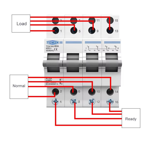 Ручной перекидной переключатель(рубильник) резерва на 1 фазу 2 полюса 220/230 Вольт до 80 Ампер на 3 положения (тип автомата) от TOMZN