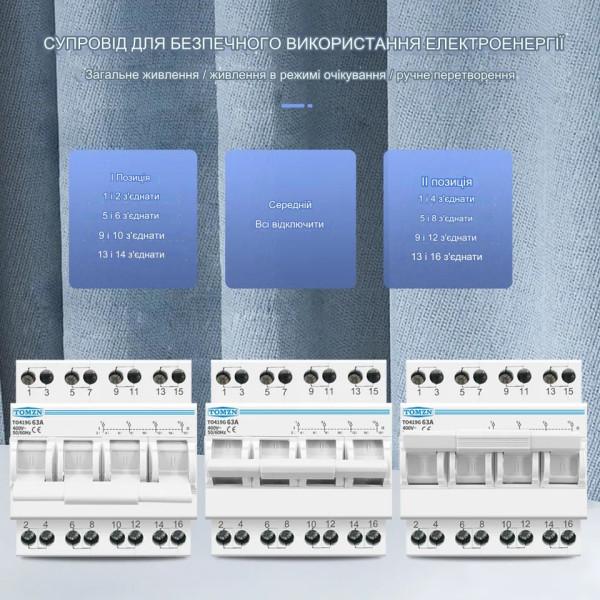 Ручний перекидний перемикач(рубильник) резерву на 3 фази 4 полюси 230/380 Вольт до 63 Ампер на 3 положення (тип автомату) від TOMZN за 525грн (код товару: TO419G )