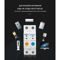 2-х полюсный WiFi выключатель с защитой утечки тока (УЗО) и мощности с напряжением на DIN рейку 220В до 63А приложение Ewelink (среда Sonoff) от TOMZN