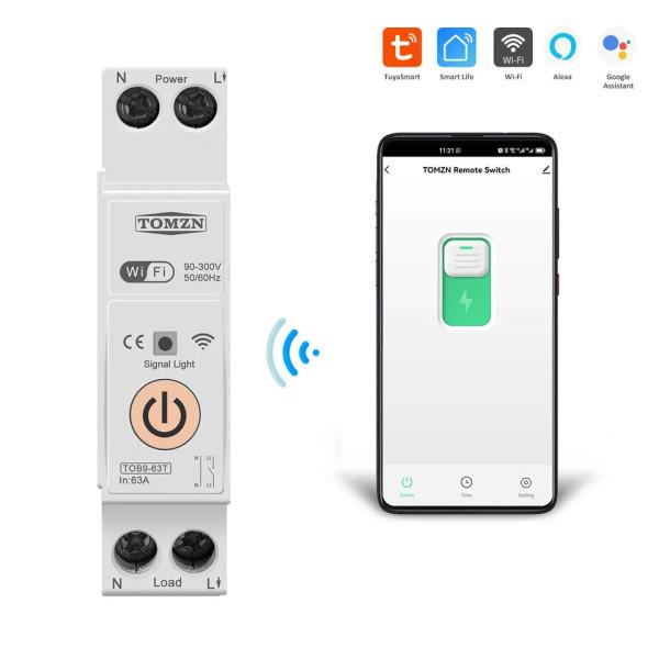 1-но фазный WIFI выключатель-реле с таймером на DIN рейку 220В до 63A для Tuya или Smart Life от TOMZN