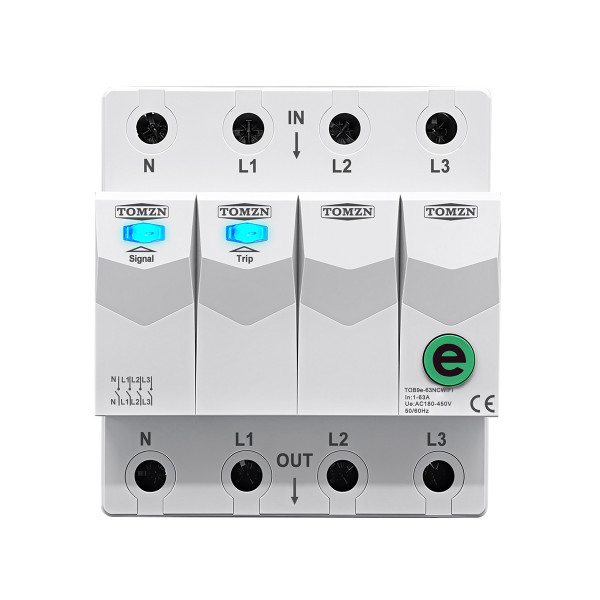 Дистанционное WiFi реле отключения 4P 3*220/230V 63A 50/60Гц на DIN-рейке нейтраль коммутируется Ewelink (среда Sonoff) от TOMZN