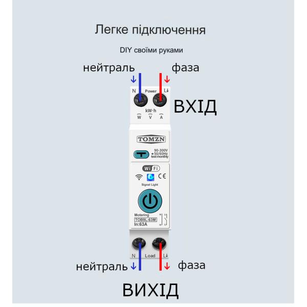 Wi-Fi выключатель с мониторингом напряжения-тока и защитой от перенапряжения, сверхбольшого тока и мощности с защитой утечки тока УЗО на Din рейке, 220/230В до 63А Tuya или SmartLife от TOMZN