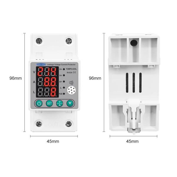 Устройство защиты от перенапряжения и тока с УЗО от 10 мА на DIN на рейку 220В до 63А с LED дисплеем и звуковым оповещением от TOMZN