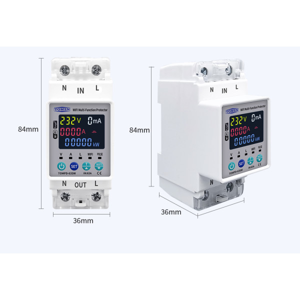 1-но фазный WiFi электросчётчик с цветным LCD дисплеем с подсветкой и защитой на 220/230 Вольт 63 А приложение Tuya (Smart Life) от TOMZN 1-но фазный WiFi электросчётчик с цветным LCD дисплеем с подсветкой и защитой на 220/230 Вольт 63 А приложение Tuya (Smart Life) от TOMZN