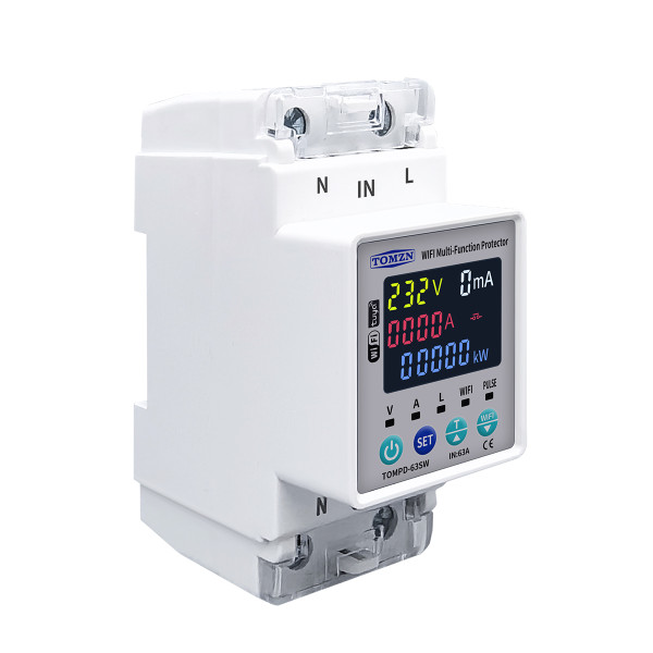1-но фазный WiFi электросчётчик с цветным LCD дисплеем с подсветкой и защитой на 220/230 Вольт 63 А приложение Tuya (Smart Life) от TOMZN 1-но фазный WiFi электросчётчик с цветным LCD дисплеем с подсветкой и защитой на 220/230 Вольт 63 А приложение Tuya (Smart Life) от TOMZN