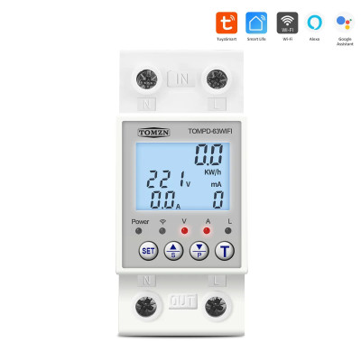 1-но фазный WiFi электросчётчик с LCD дисплеем с подсветкой и защитой на 220 Вольт 65 А приложение Tuya (Smart Life)