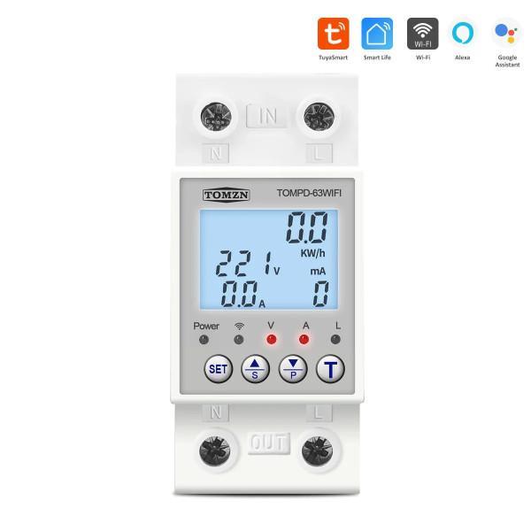 1-но фазный WiFi электросчётчик с LCD дисплеем с подсветкой и защитой на 220 Вольт 65 А приложение Tuya (Smart Life) от TOMZN