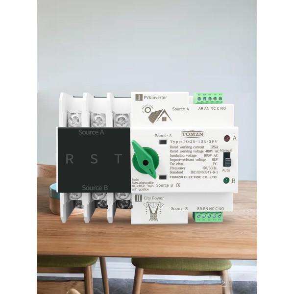 TOQ5-125PV/3P 220/230В 3-х полюсний 3-х фазний автомат перемикач введення резерву АВР ATS до 125А до інвертора сонячних панелей від TOMZN за 1645грн (код товару: TOQ53V )
