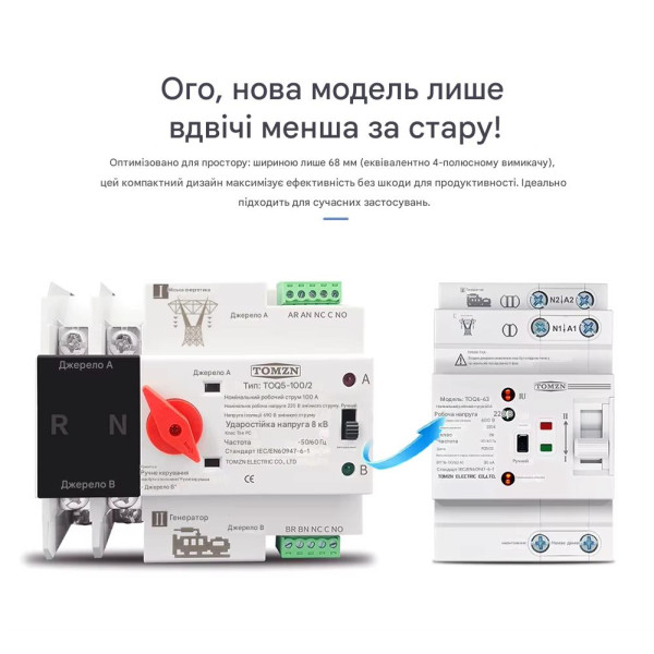 TOQ6-63PV/2P 220/230В 2-х полюсный автомат-переключатель ввода резерва для инвертора солнечных панелей от TOMZN