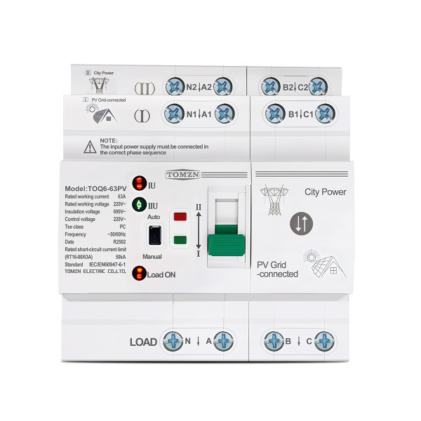 TOQ6-63PV/4P 220/230В 4-х полюсный автомат-переключатель ввода резерва для инвертора солнечных панелей от TOMZN