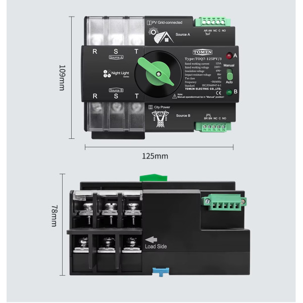 TOQ7-125PV/3P 220/230В 3-х полюсний 3-х фазний автомат перемикач введення резерву АВР ATS до 125А до інвертора сонячних панелей від TOMZN за 2195грн (код товару: TOQ7-125PV/3 ) TOQ7-125PV/3P 220/230В 3-х полюсний 3-х фазний автомат перемикач введення резерву АВР ATS до 125А до інвертора сонячних панелей від TOMZN за 2195грн (код товару: TOQ7-125PV/3 )