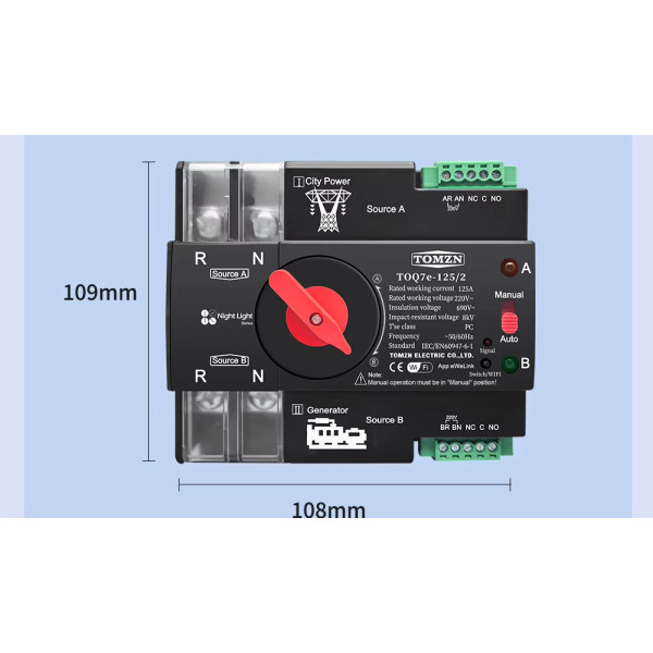 Умный Автоматический переключатель резервного питания для генератора АВР TOQ7e WIFI 2P 125A eWeLink (среда Sonoff) от TOMZN