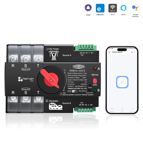 Умный Автоматический переключатель резервного питания для генератора АВР TOQ7e WIFI 3P 125A eWeLink (среда Sonoff) от TOMZN