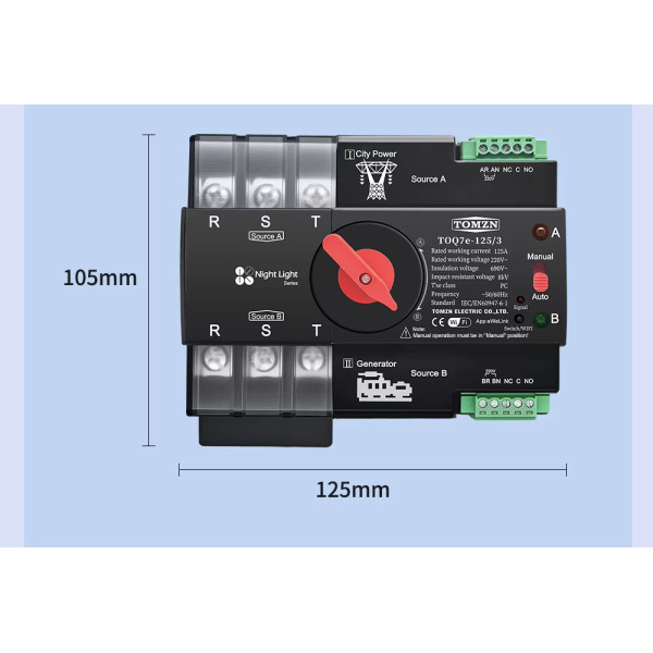 Умный Автоматический переключатель резервного питания для генератора АВР TOQ7e WIFI 3P 125A eWeLink (среда Sonoff) от TOMZN Умный Автоматический переключатель резервного питания для генератора АВР TOQ7e WIFI 3P 125A eWeLink (среда Sonoff) от TOMZN