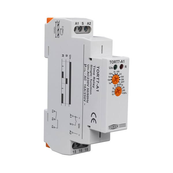 Электронное реле времени TORT7-A1 (16A) на DIN-рейку с задержкой включения со встроенным аккумулятором от TOMZN