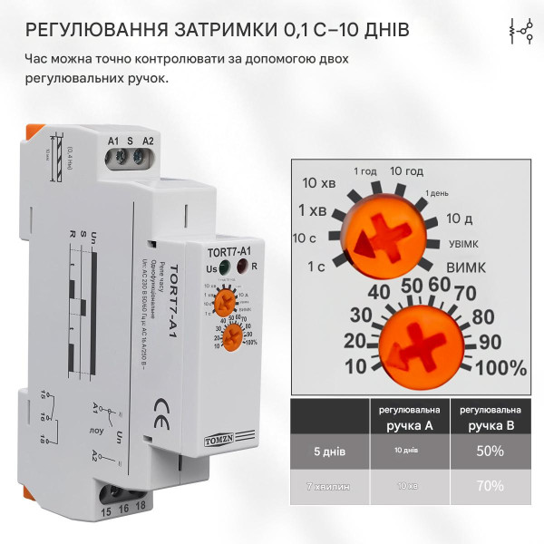 Электронное реле времени TORT7-A1 (16A) на DIN-рейку с задержкой включения со встроенным аккумулятором от TOMZN