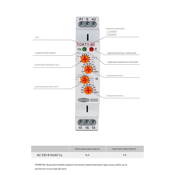 Циклическое реле времени TORT7-S1 (16A): Асимметричный таймер на DIN-рейку от TOMZN