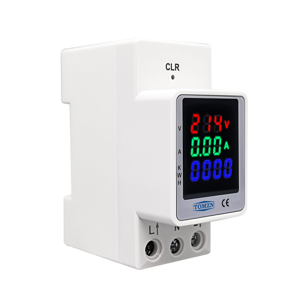 Счетчик потребляемой мощности, с мониторингом тока и напряжения на DIN рейке 5 в 1 220/230В до 100А с цветным экраном от TOMZN Счетчик потребляемой мощности, с мониторингом тока и напряжения на DIN рейке 5 в 1 220/230В до 100А с цветным экраном от TOMZN