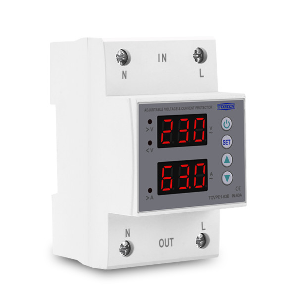 Реле напряжения и тока TOVPD1-63B (63A) с регулировкой и дисплеем на DIN-рейку от TOMZN