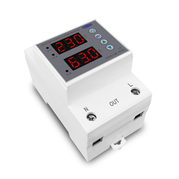 Реле напряжения и тока TOVPD1-63B (63A) с регулировкой и дисплеем на DIN-рейку от TOMZN