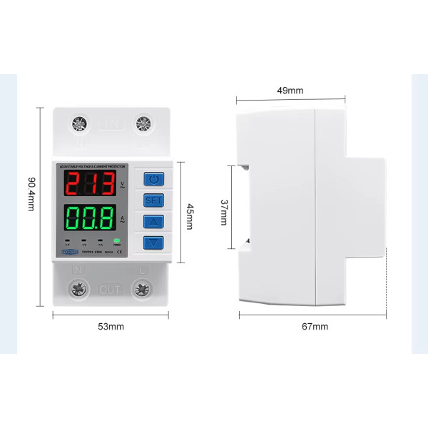 Реле напряжения и тока TOVPD1-63DK 63А (2-полюсное: разрыв Фазы и Нуля L+N) от TOMZN