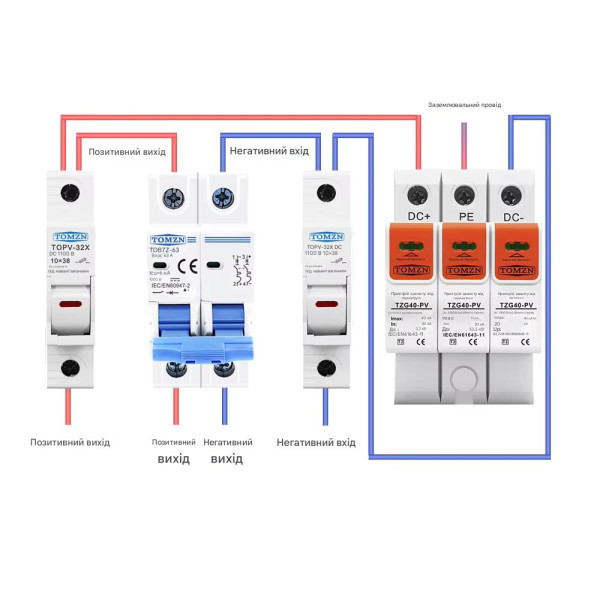 УЗИП Разрядник защиты от импульсного перенапряжения постоянного тока 3-х полюсный DC SPD 500V 600V 800V 1000V 20KA~40KA от TOMZN