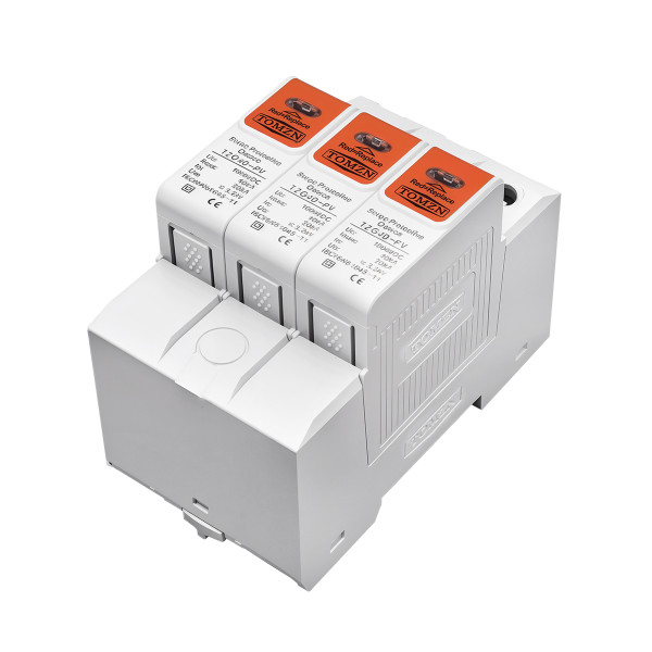 УЗИП Разрядник защиты от импульсного перенапряжения постоянного тока 3-х полюсный DC SPD 500V 600V 800V 1000V 20KA~40KA от TOMZN