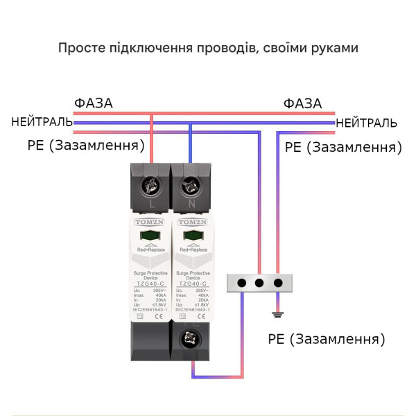 УЗИП Разрядник защиты от импульсного перенапряжения переменного тока AC SPD 275 или 385 Вольт 20KA~40KA от TOMZN