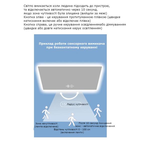 Сенсорний дзеркальний сенсорний вимикач з дімером та підсвічуванням з блоком живлення на 220/12 вольт 5 Ампер 60 Вт та підтримкою антифог плівки на 220 вольт від SINKONG за 545грн (код товару: 2D5B )
