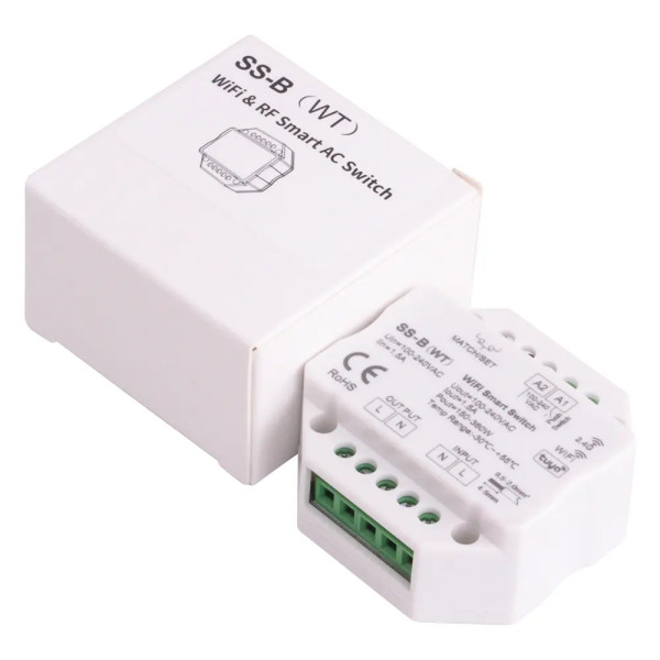 Дистанційний Радіо вимикач на 100-240 Вольт AC 1 канал 1.5A Wi-Fi та RF Push Switch SS-B(WT) (додаток Tuya або Smart Life) від SKYDANCE за 645грн (код товару: SS-B(WT) )