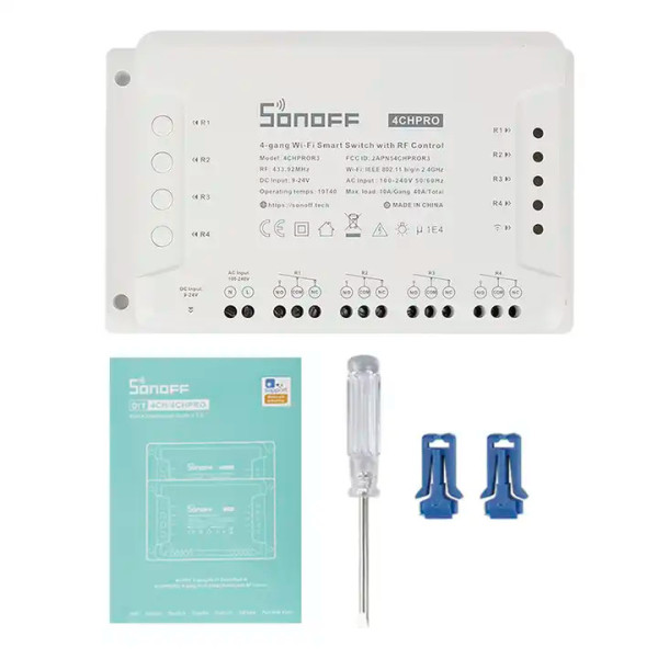 Sonoff 4CH Pro R3 4-Канальный WIFI+Радио 433 МГЦ Выключатель с режимами Блокировки/Такт/Таймер/Задержка от 0,5 до 3600 сек от SONOFF