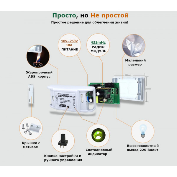 Sonoff RF R2 Радіо (433 МГц) + WIFI Бездротовий Вимикач Для розумного будинку з таймером ANDROID, iOS від SONOFF за 415грн (код товару: RFR2 )