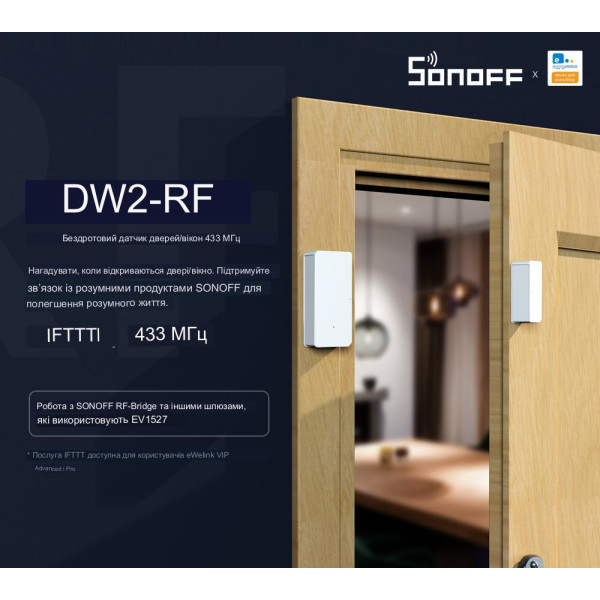 SONOFF DW2-RF - 433MHZ RF Беспроводной датчик двери / окна от SONOFF