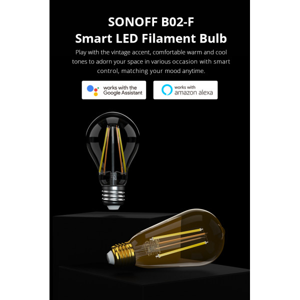 SONOFF B02-F Умная Wi-Fi светодиодная филаментная лампа с цоколем из стекла от SONOFF