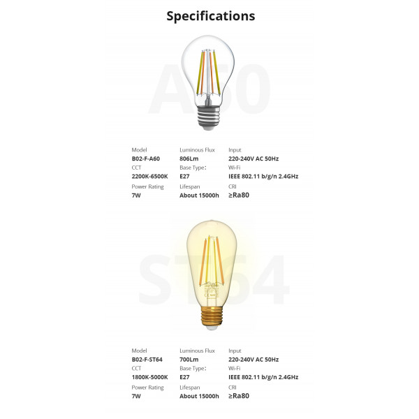 SONOFF B02-F Умная Wi-Fi светодиодная филаментная лампа с цоколем из стекла от SONOFF